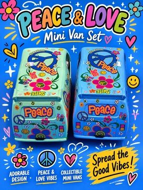 Peace & Love Mini Vans – Retro Hippie Toy Car Set (2)